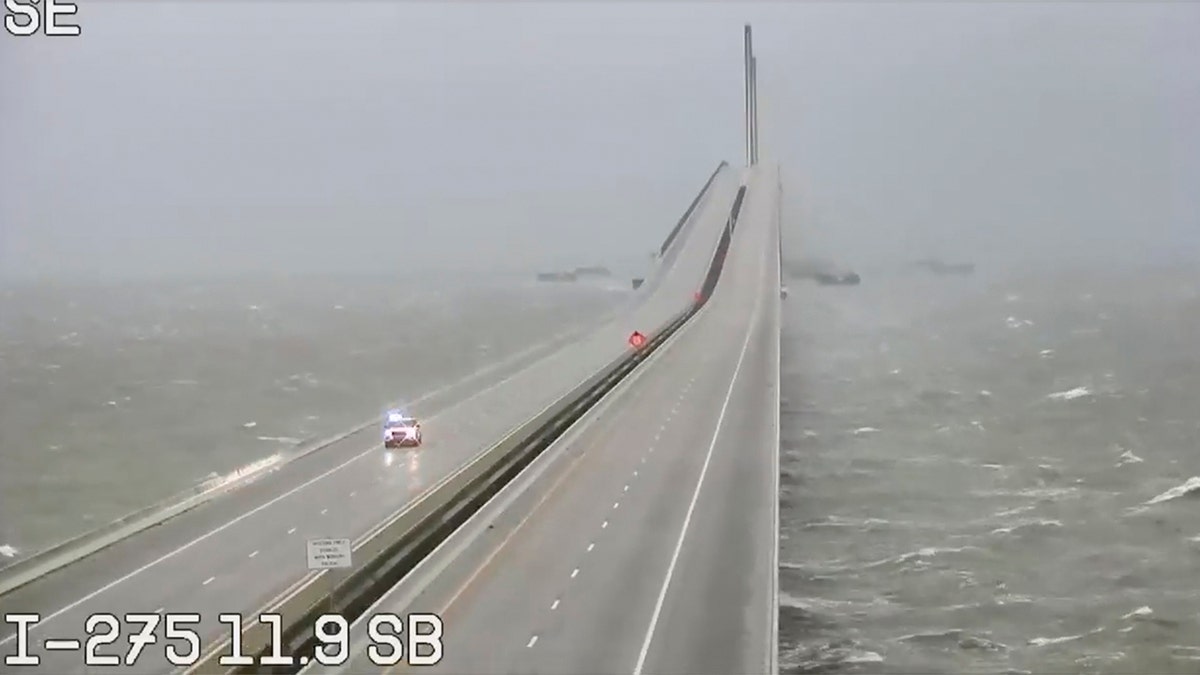 Sunshine Skyway in Tampa Bay, Florida seen ahead of Hurricane Ian landfall