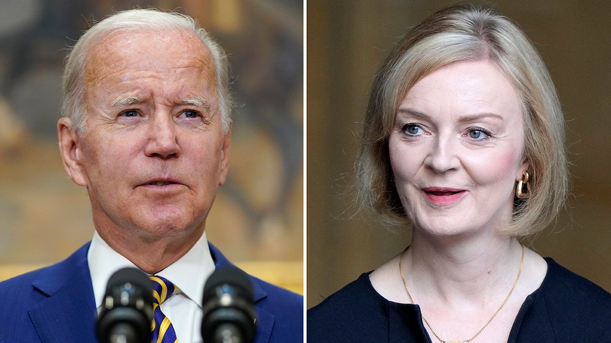 President Biden and UK Prime Minister Liz Truss seen in combination photo