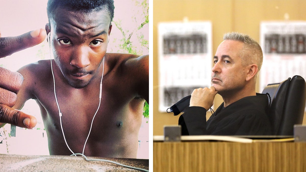 A photo combination showing a shirtless Vamazae Banks and Judge Daniel Lowenthal on the bench