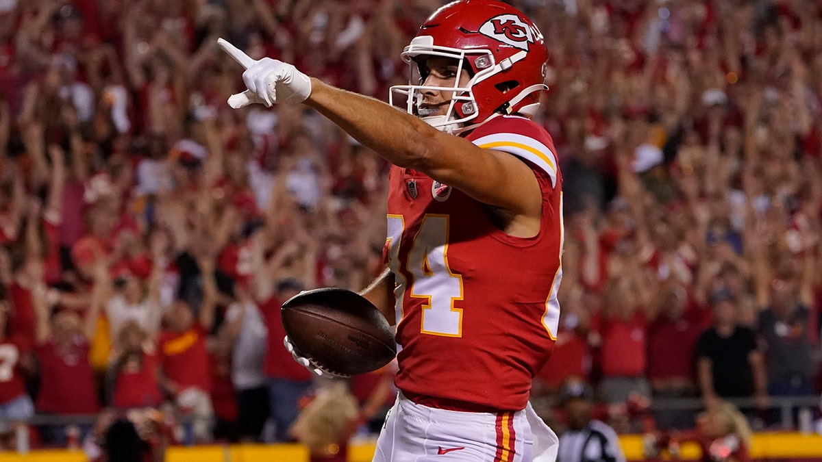 Justin Watson celebrates a score