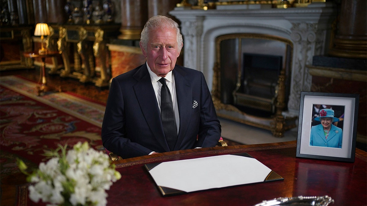 King Charles III delivers an address from Buckingham Palace