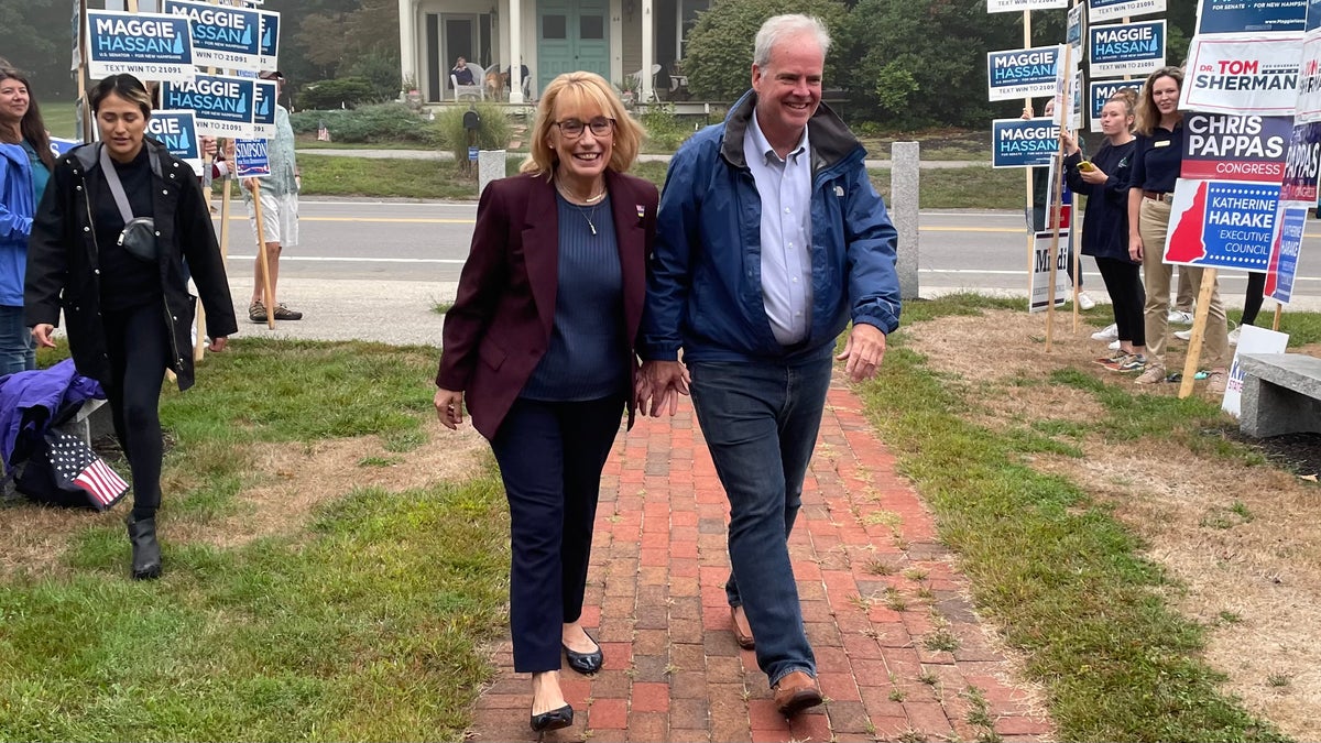 Sen. Maggie Hassan of New Hampshire arrives to vote on primary day