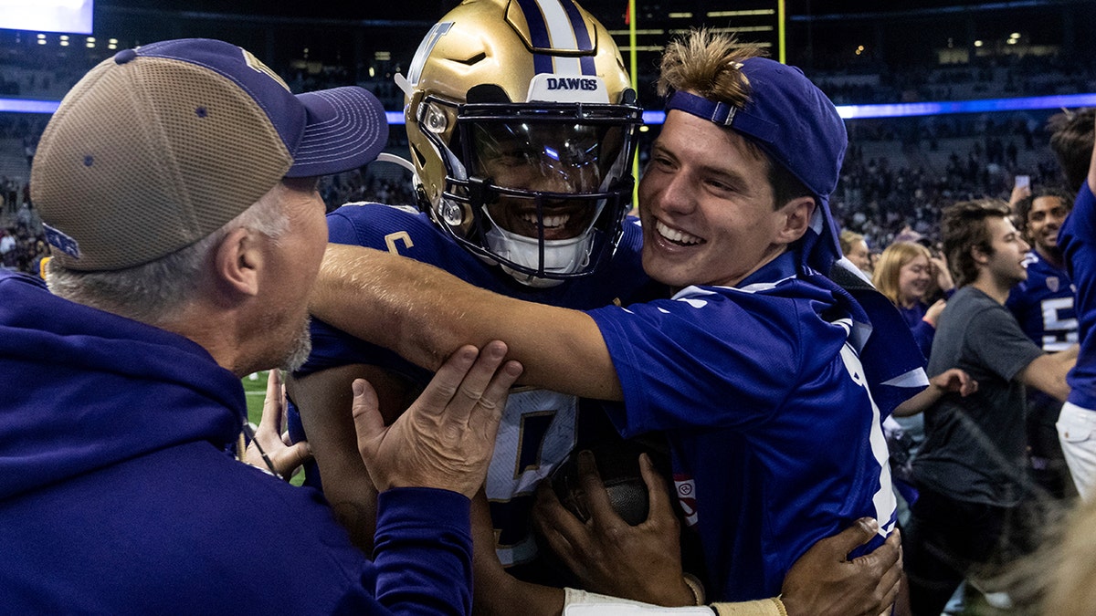 Michael Penix Jr celebrates