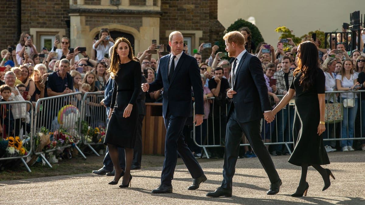 Kate Middleton, Prince William, Prince Harry and Meghan Markle outside Windsor Castle