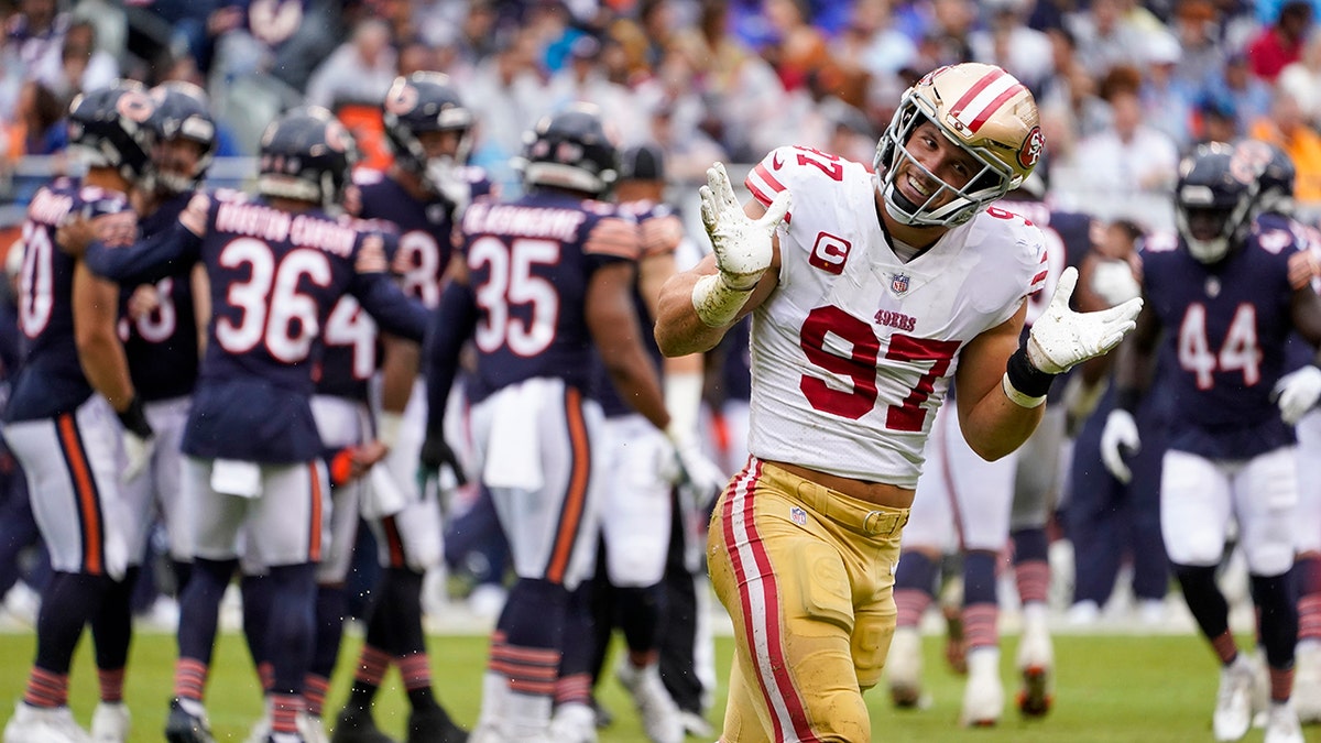 Nick Bosa celebrates a sack