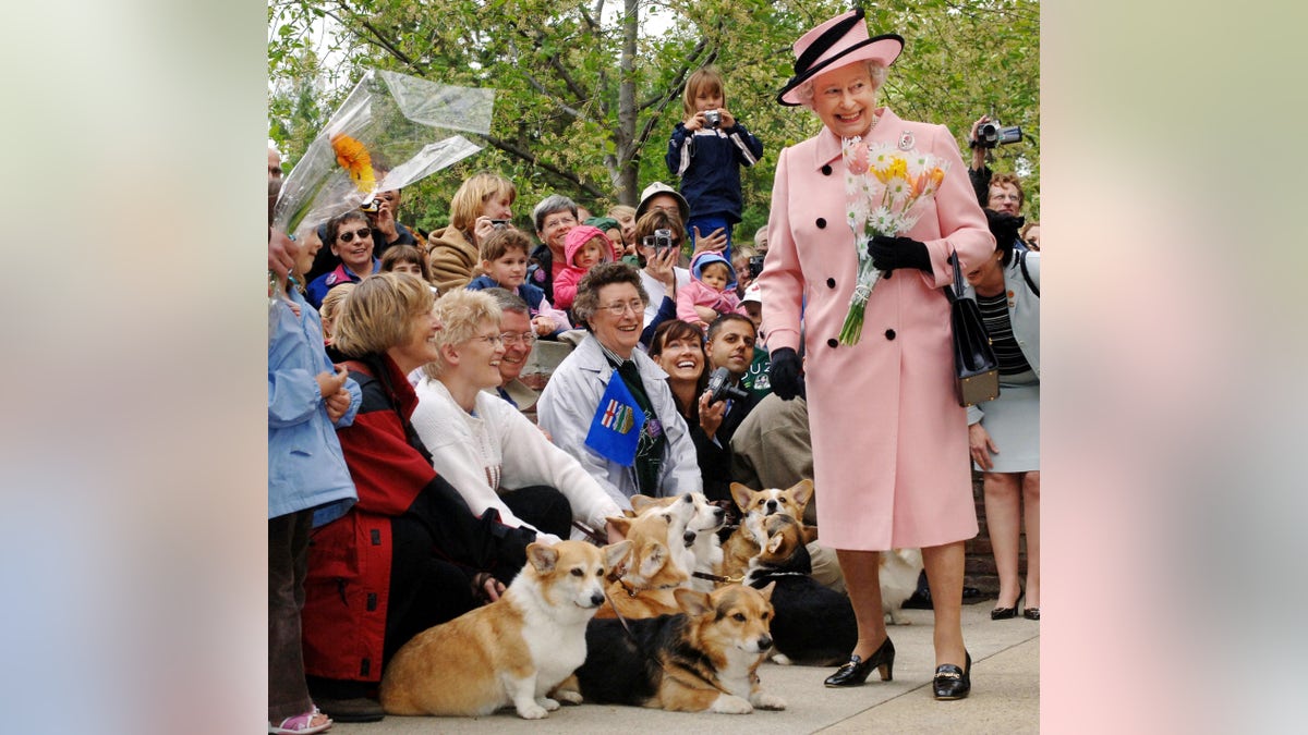 Queen Elizabeth II greets corgi fans