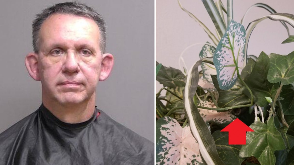 A booking photo of Robert Orr and the camera authorities found hidden in a flower pot