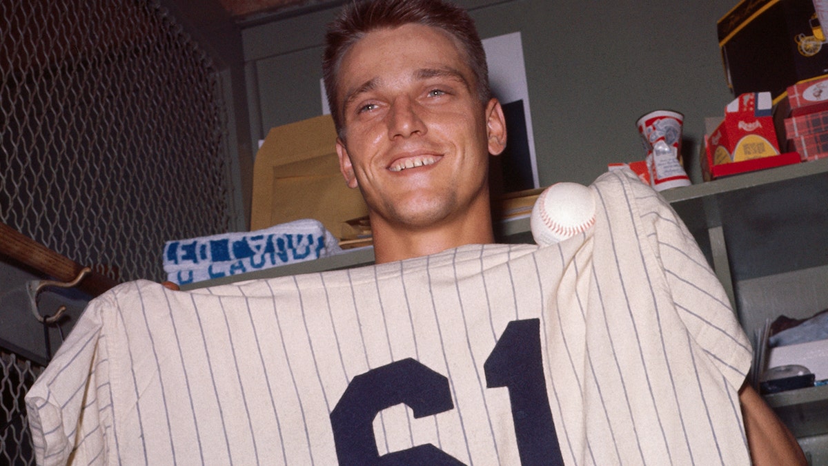 Roger Maris displays his home run record