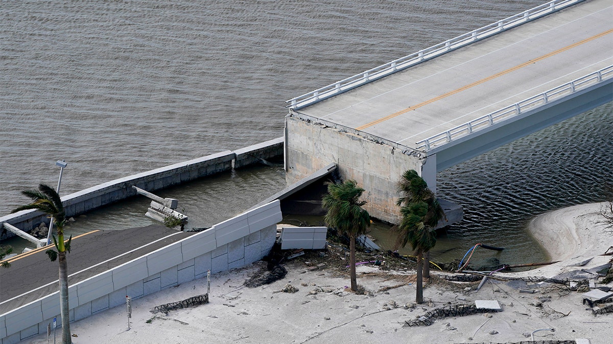 Sanibel Causeway in Florida is damaged in Hurricane Ian