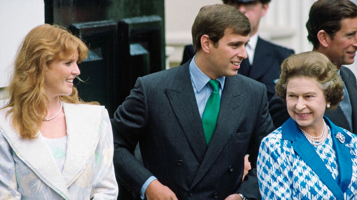 Sarah Ferguson, Prince Andrew and Queen Elizabeth II photographed