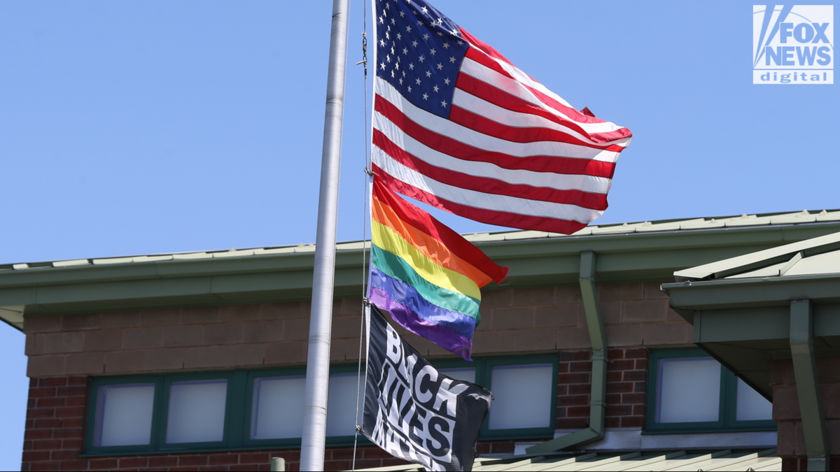 US, pride, BLM flags displayed outside school