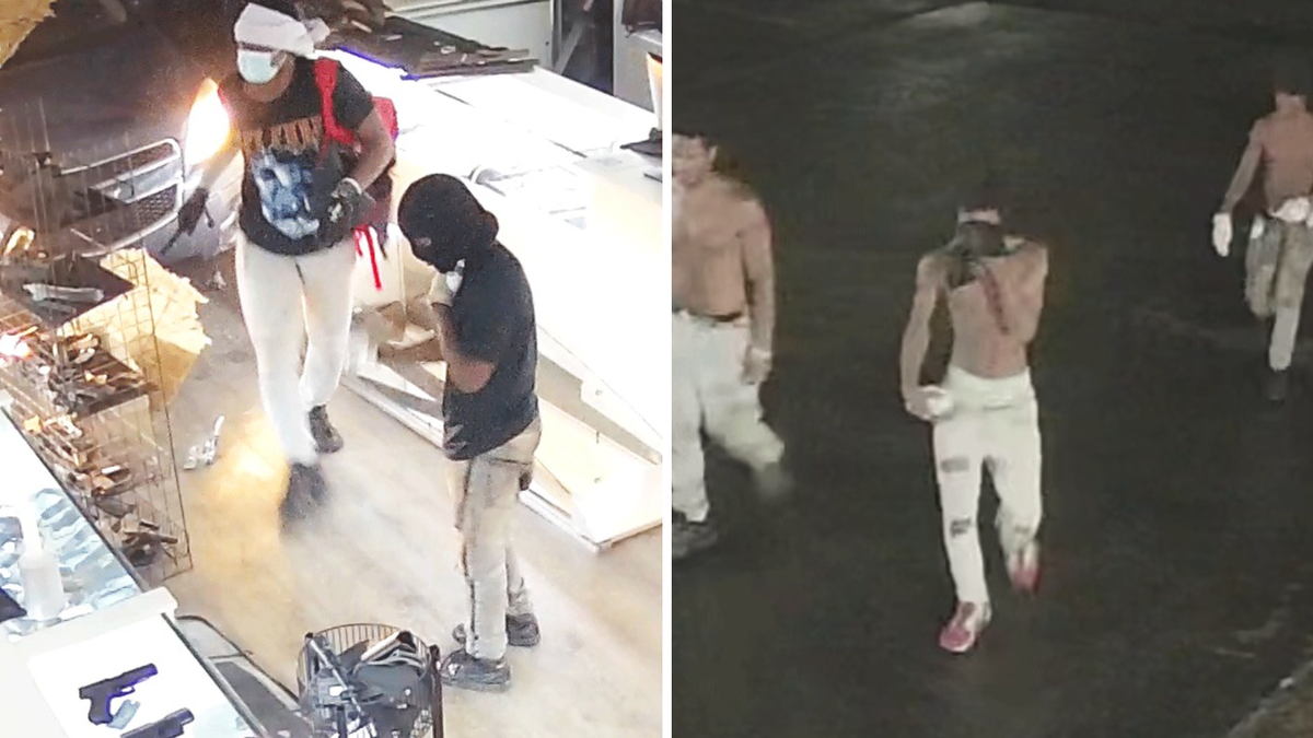 Compilation photo shows the suspects allegedly involved in a robbery at a gun shop and two robberies at a pawn shop 