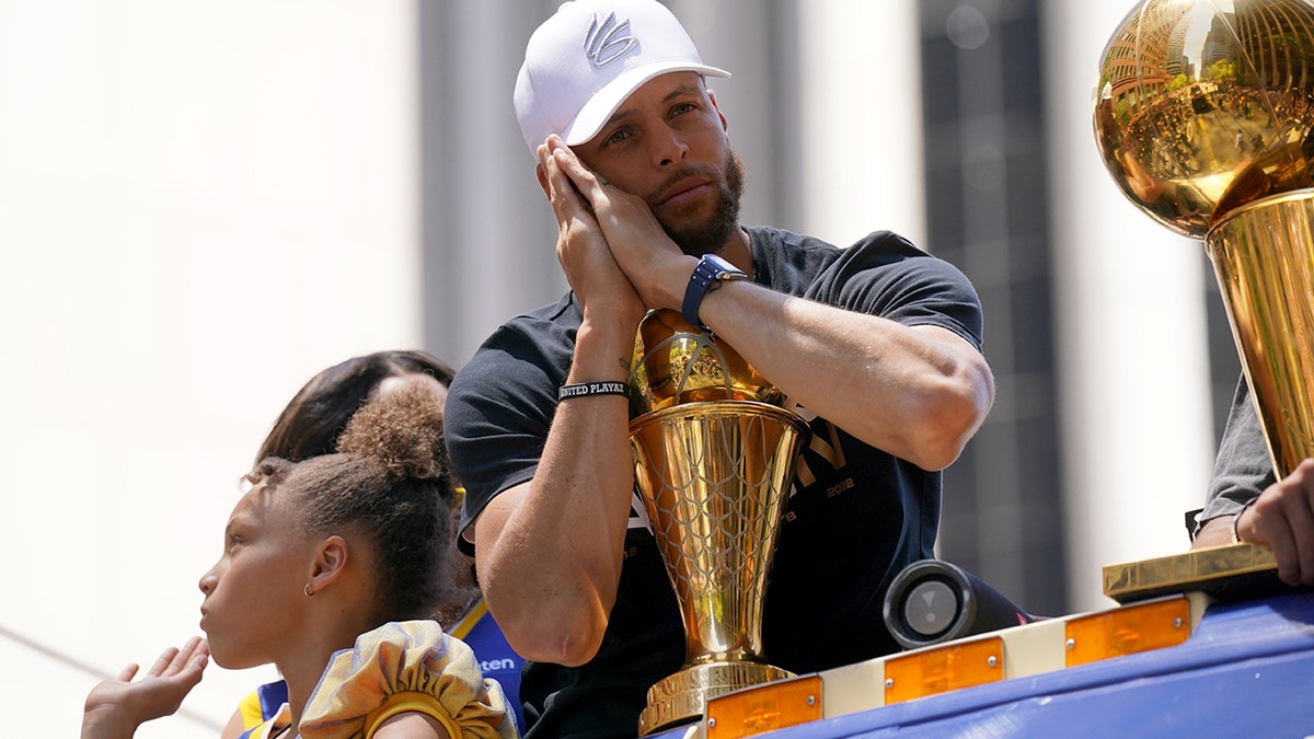 Steph Curry celebrates NBA title