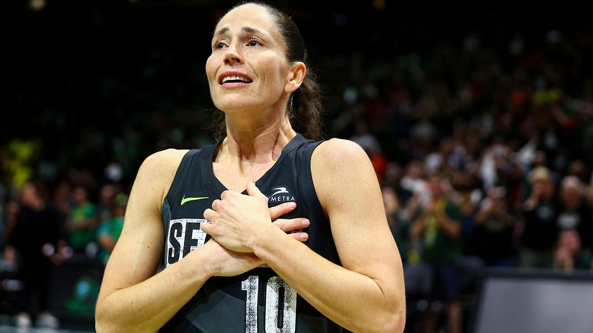 Sue Bird reacts to the fans