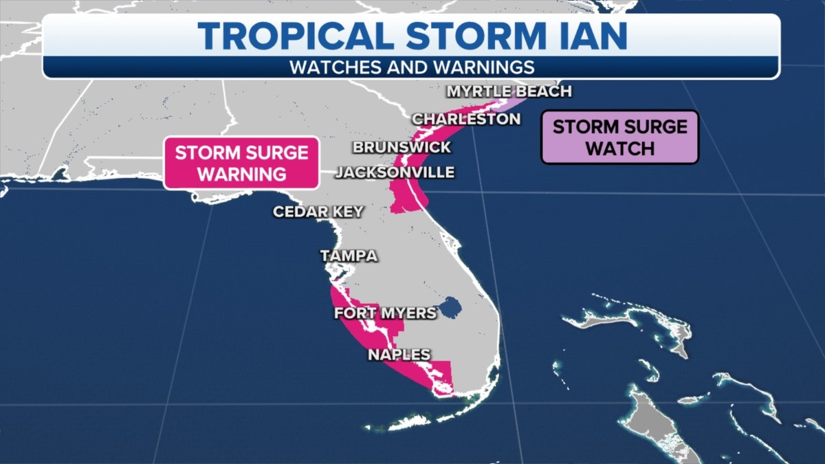 Tropical Storm Ian storm surge warnings