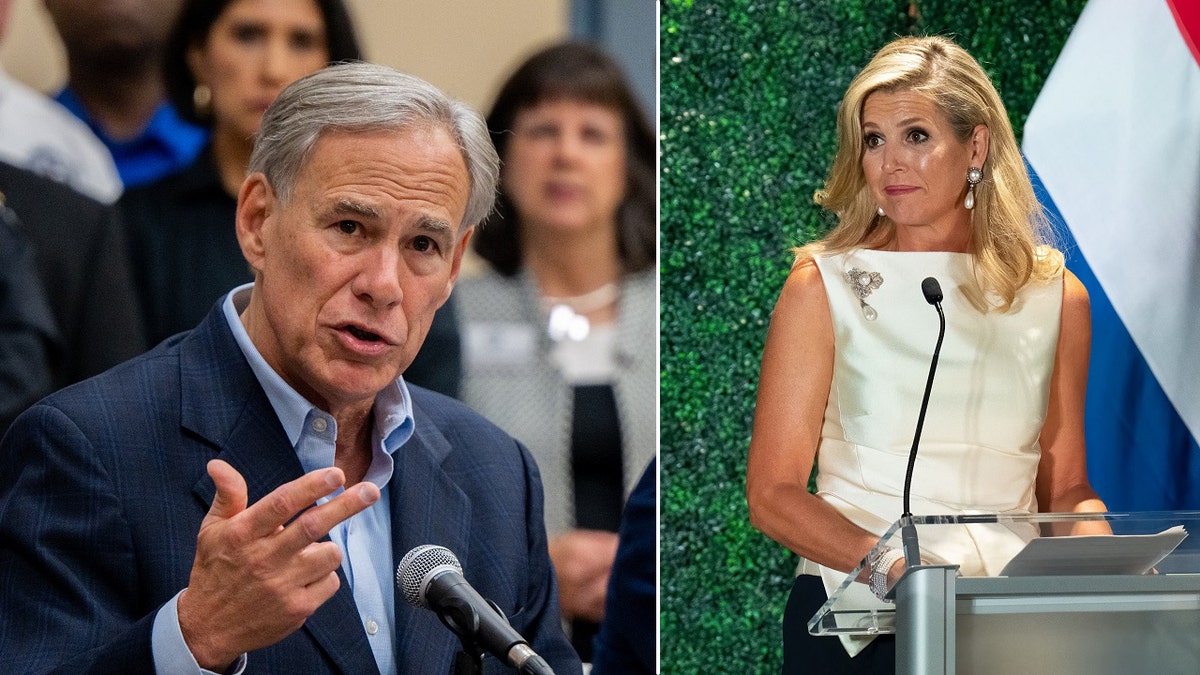 Texas Gov. Greg Abbott and Netherlands Queen Maxima are seen in a split image