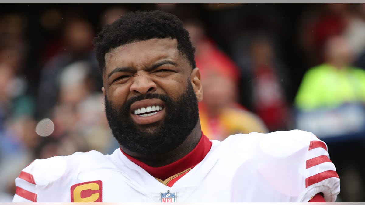 Trent Williams squints