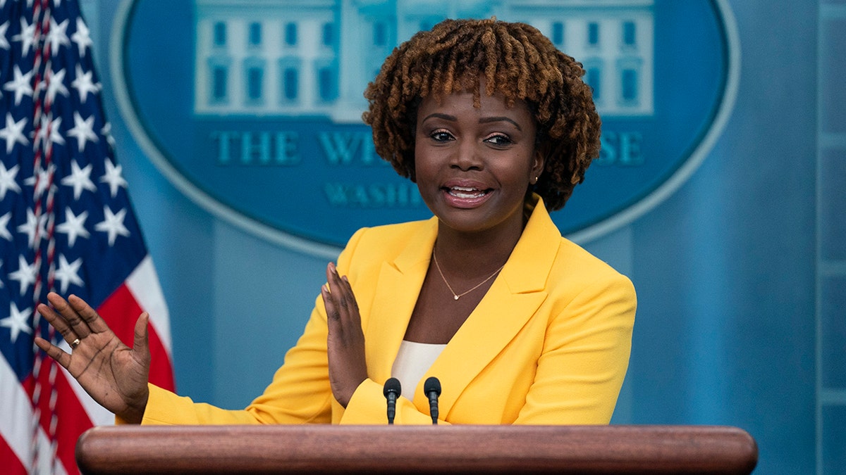 White House press secretary Karine Jean-Pierre answers questions during a briefing