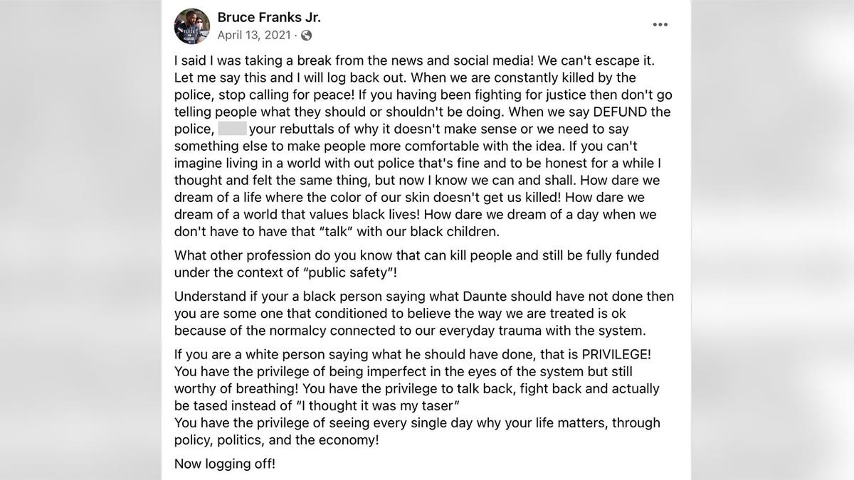 Bruce Franks Jr. Facebook post