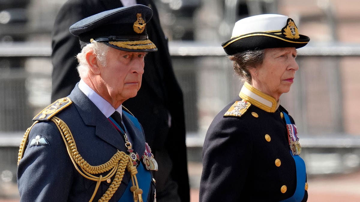 King Charles III and Princess Anne dressed in military uniforms