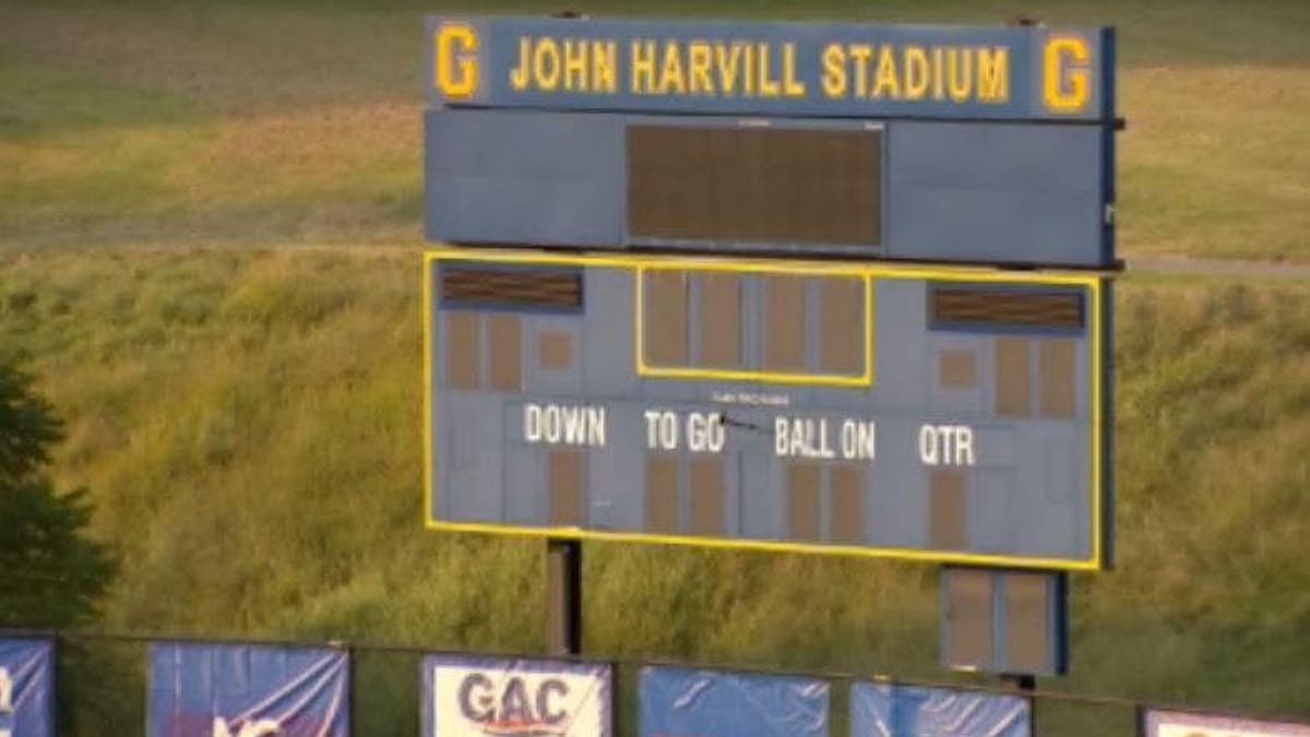 Scoreboard at a high school football stadium