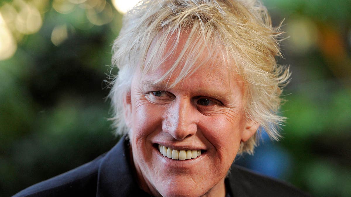 Gary Busey smiles and looks to his right 