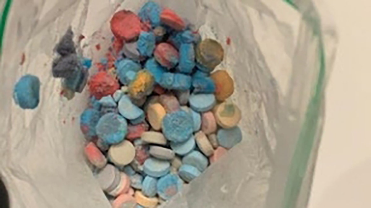 rainbow-colored fentanyl pills in a bag