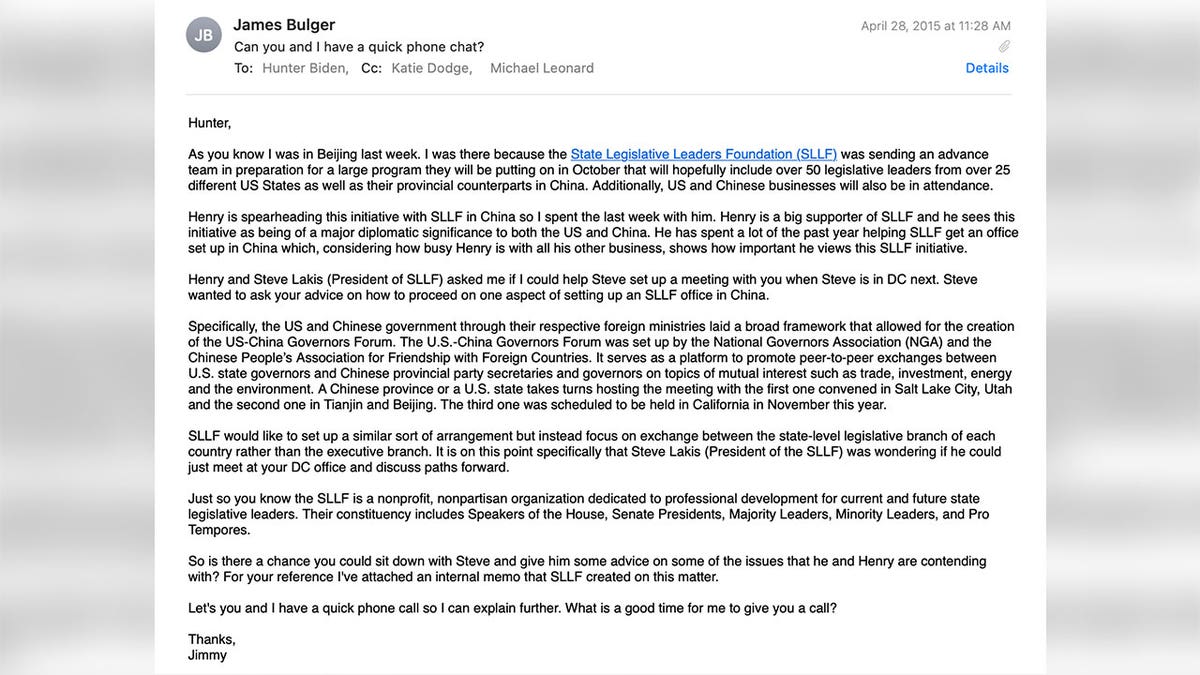 Jimmy Bulger email to Hunter Biden