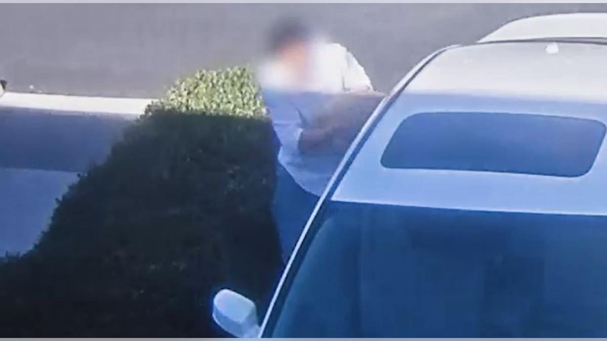 Man reaching into white vehicle