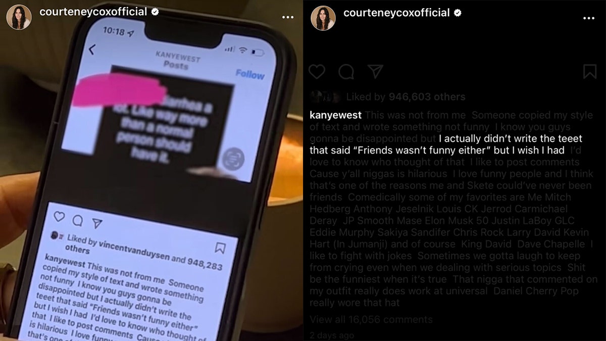 Courtney Cox Instagram of Kanye West Instagram