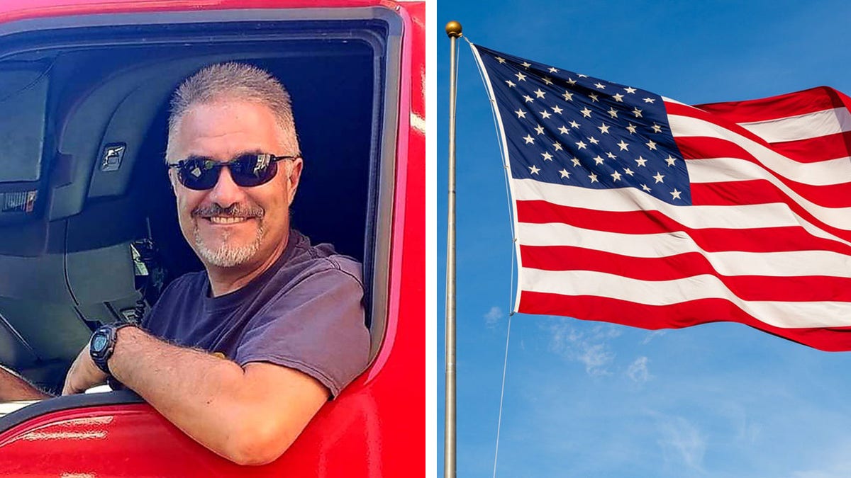 trucker Guido Miller and a flag