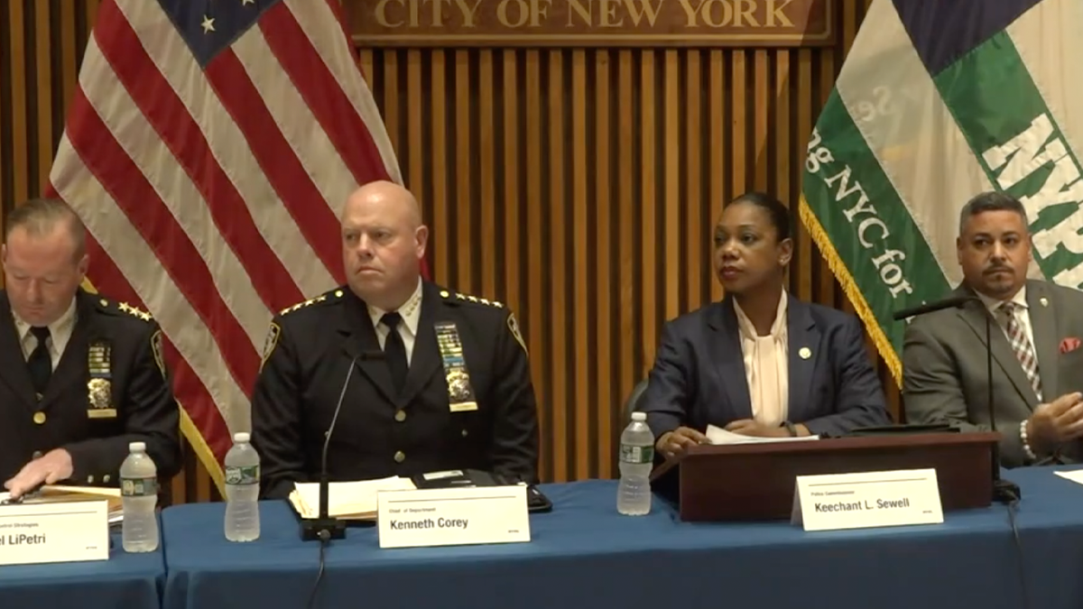Screen shot of NYPD press conference in September with top police leaders seen