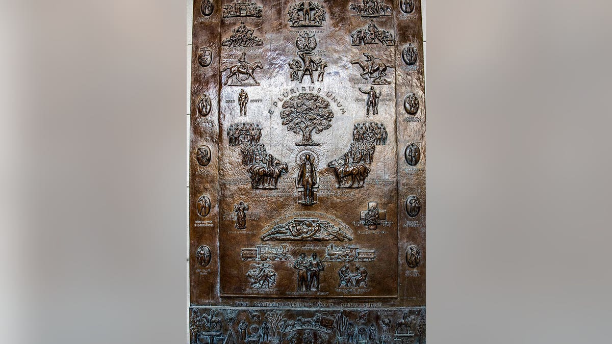 Close up of one of the three panels showing the Tree of Life