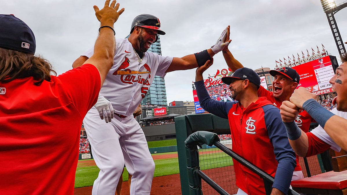 Albert Pujols celebrates home run