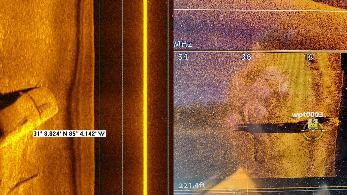 Sonar images showing a newly submerged car vs. a car that has been underwater for years