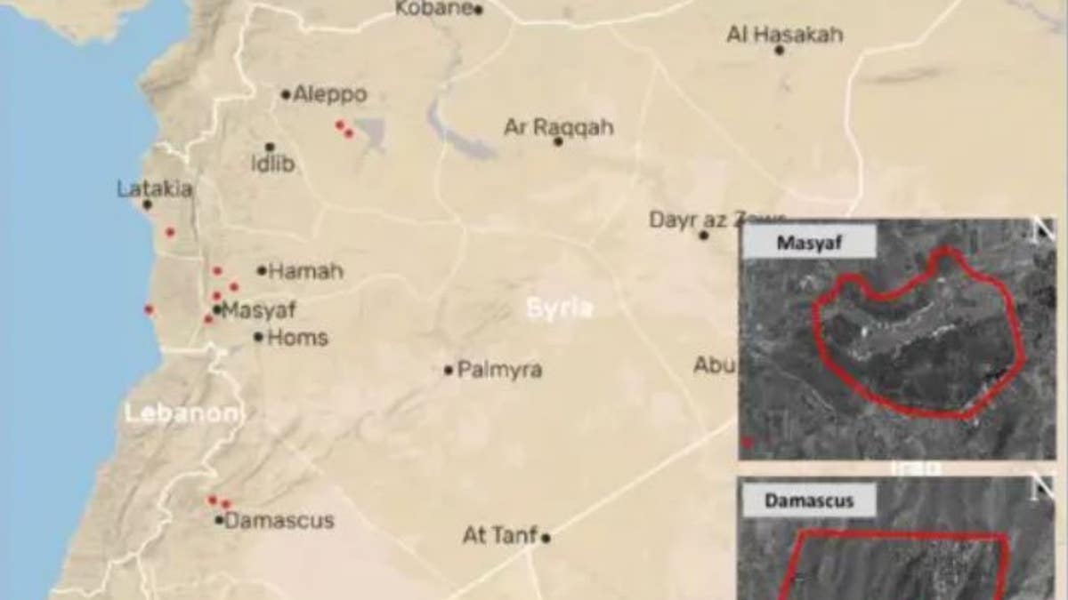 map of Iranian facilities in Syria during a New York speech. (Benny Gantz)