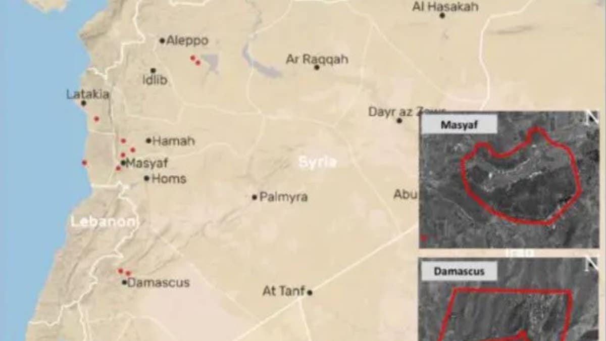 map of Iranian facilities in Syria during a New York speech. (Benny Gantz)