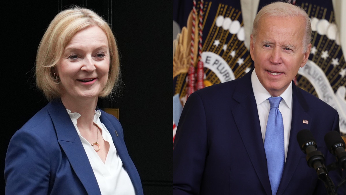 Split photo of Liz Truss on the left and Joe Biden on the right