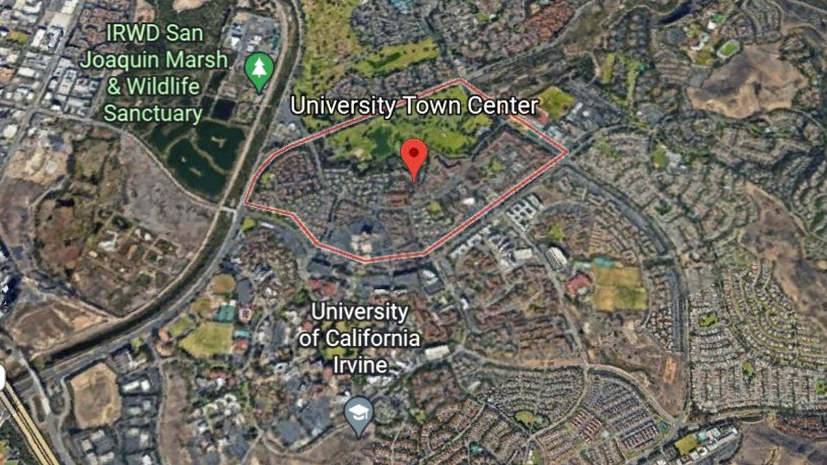 Map showing University Town Center in Irvine, California