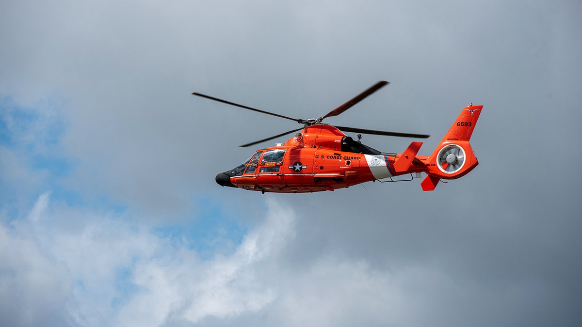 U.S. Coast Guard chopper flying