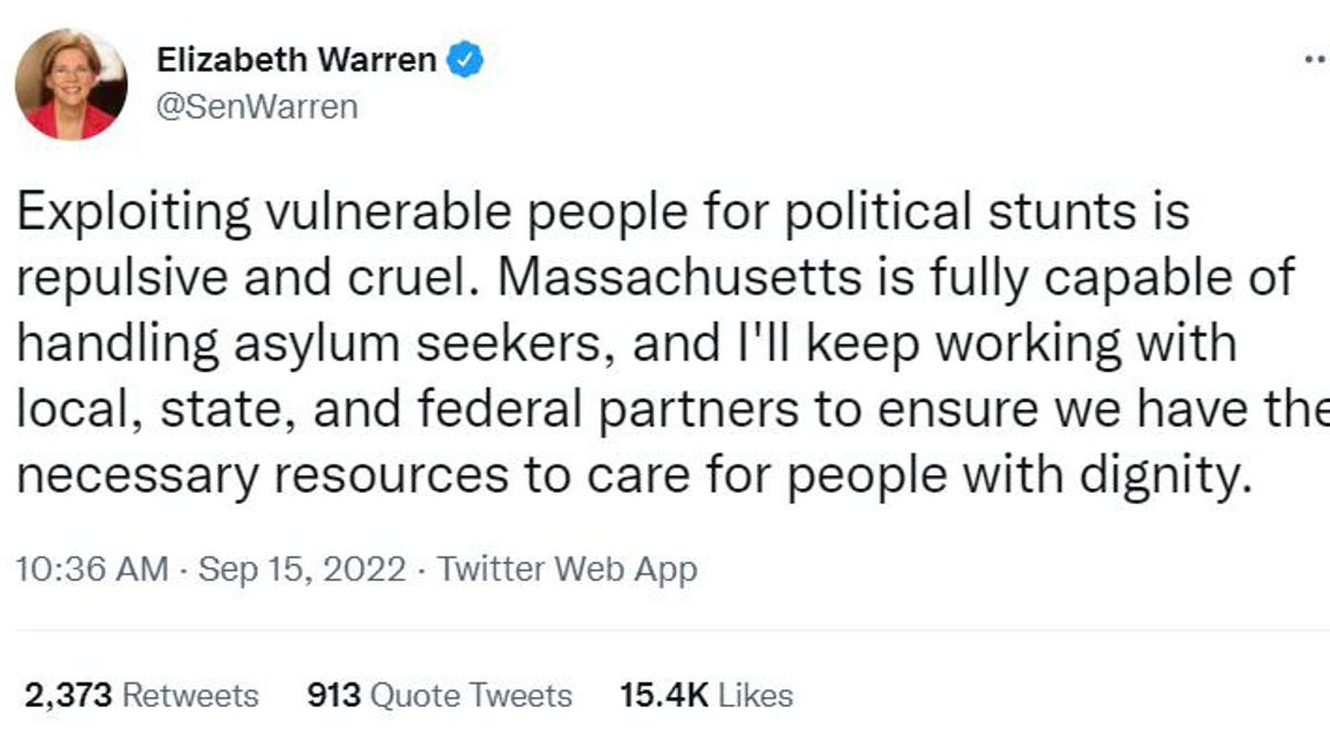 Elizabeth Warren migrant tweet.