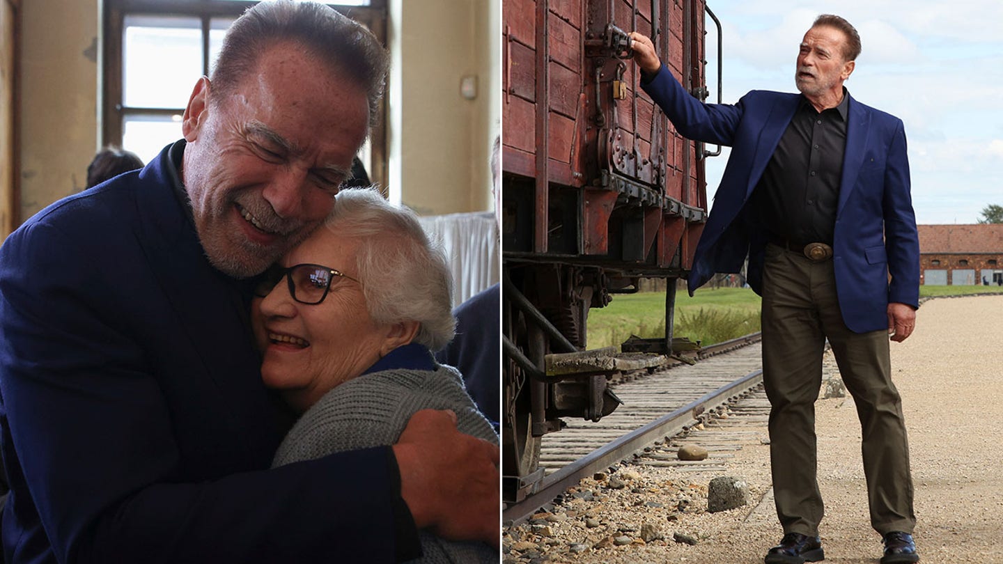Arnold Schwarzenegger visits Auschwitz on mission to 'terminate' hate, meets with Holocaust survivor