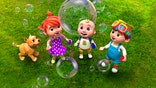 This image released by Netflix shows characters, from left, Bingo, YoYo, JJ and TomTom from “CoComelon." A new series called "CoComelon Lane" is launching in 2023 and will feature characters who speak. The franchise also has expanded to include a live tour kicking off Sept. 16 in Baltimore. (Netflix via AP)