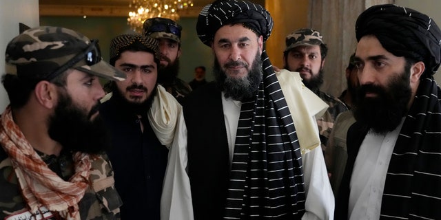 Bashir Noorzai, prison, speaks during his release ceremony, at the Intercontinental Hotel, in Kabul, Afghanistan, Monday, Sept. 19, 2022. Noorzai, a notorious drug lord and member of the Taliban, told reporters in Kabul on Monday that he spent 17 years and six months in a U.S. prison. Taliban-appointed Foreign Minister Amir Khan Muttaqi said Monday that a released American, in what appears to have been part of a swap, was Mark Frerichs, a Navy veteran and civilian contractor kidnapped in Afghanistan in 2020. (AP Photo/Ebrahim Noroozi)