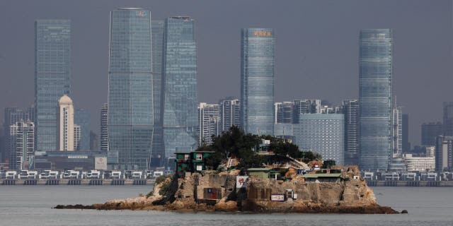 Shiyu, or Lion Islet, which is part of Kinmen county, one of Taiwan's offshore islands, is seen in front of China's Xiamen, on Lieyu island, Kinmen county, Taiwan Aug. 20, 2018.