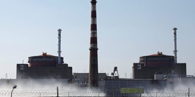 A view showing the Zaporizhia nuclear power plant in the course of the Ukrainian-Russian conflict outside the Russian-controlled city of Enerkhodar in the Zaporizhia region of Ukraine on August 30, 2022. 