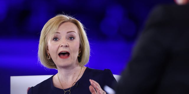 Conservative leadership candidate Liz Truss speaks as she is interviewed by British radio host Nick Ferrari during a hustings event, part of the Conservative Party leadership campaign, in London, Aug. 31, 2022. 