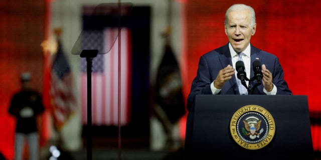 President Biden delivers remarks on what he calls the "continued battle for the soul of the nation" in front of Independence Hall in Philadelphia, Sept. 1, 2022.