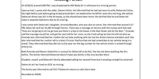 Police reports mention the $2,385 Venmo payment Collier sent to her daughter.