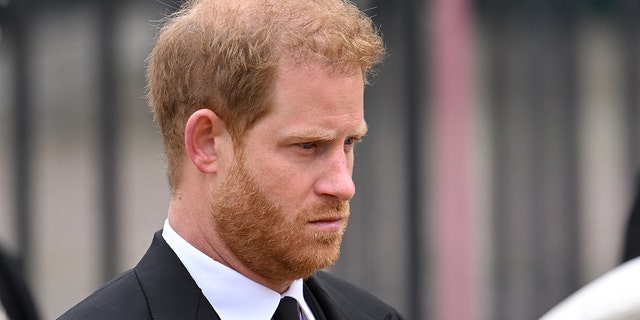 Prince Harry during the state funeral for Queen Elizabeth II at Westminster Abbey Sept. 19, 2022, in London.